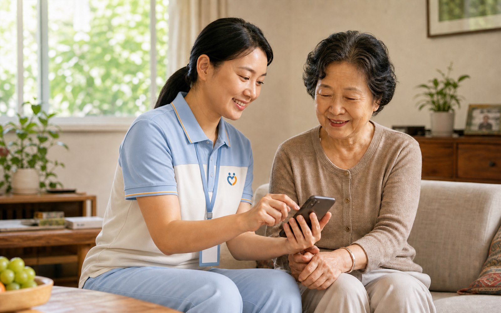 思麒康陪伴师在家中协助长辈使用手机
