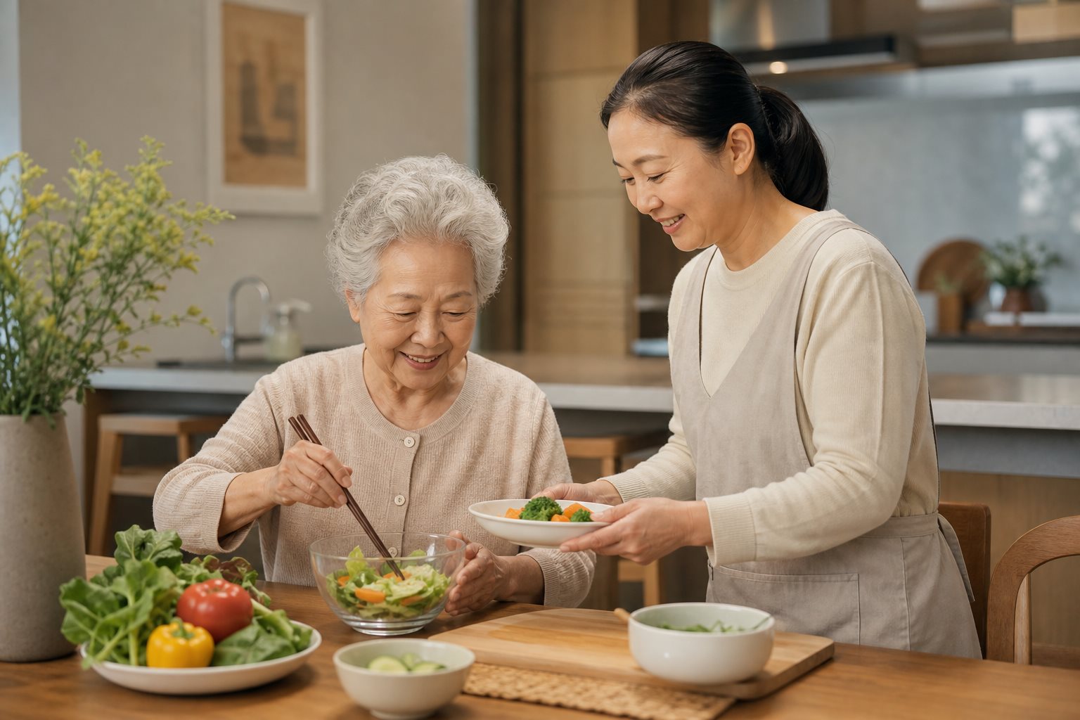 陪伴师在家中协助长辈准备三餐